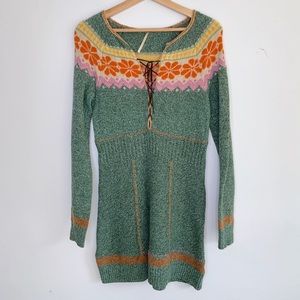 Free People Wool Sweater Dress With Lace Up Front